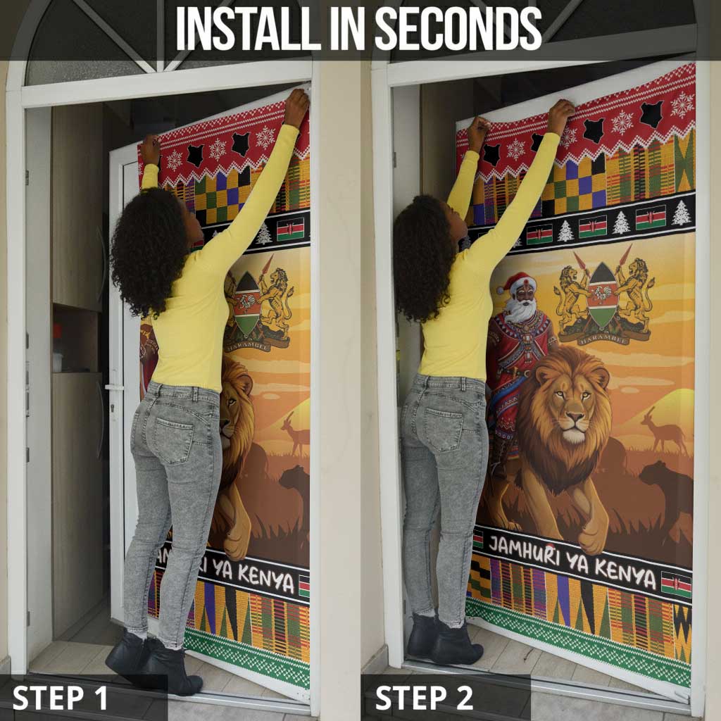 Kenya Safari Christmas Door Cover Black Santa Riding Lion - Heri ya Krismasi