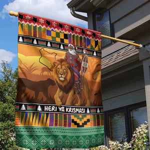 Afro Christmas in Kenya Safari Garden Flag Black Santa Riding Lion - African Pride