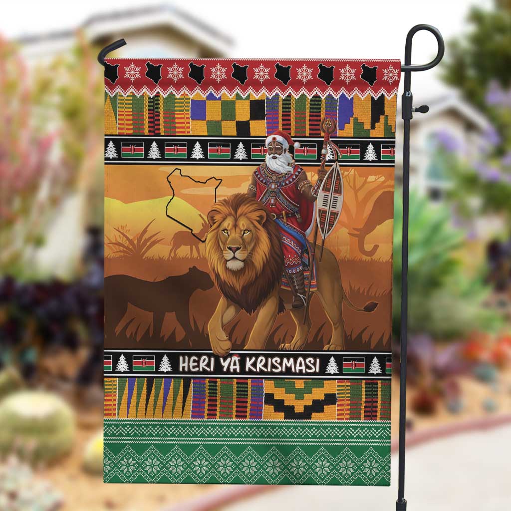 Afro Christmas in Kenya Safari Garden Flag Black Santa Riding Lion - African Pride