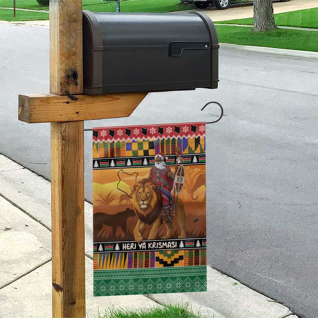 Afro Christmas in Kenya Safari Garden Flag Black Santa Riding Lion - African Pride