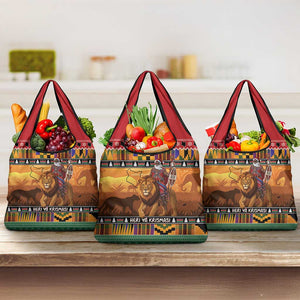 Afro Christmas in Kenya Safari Grocery Bag Black Santa Riding Lion - African Pride