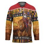 Kenya Safari Christmas Hockey Jersey Black Santa Riding Lion - Heri ya Krismasi
