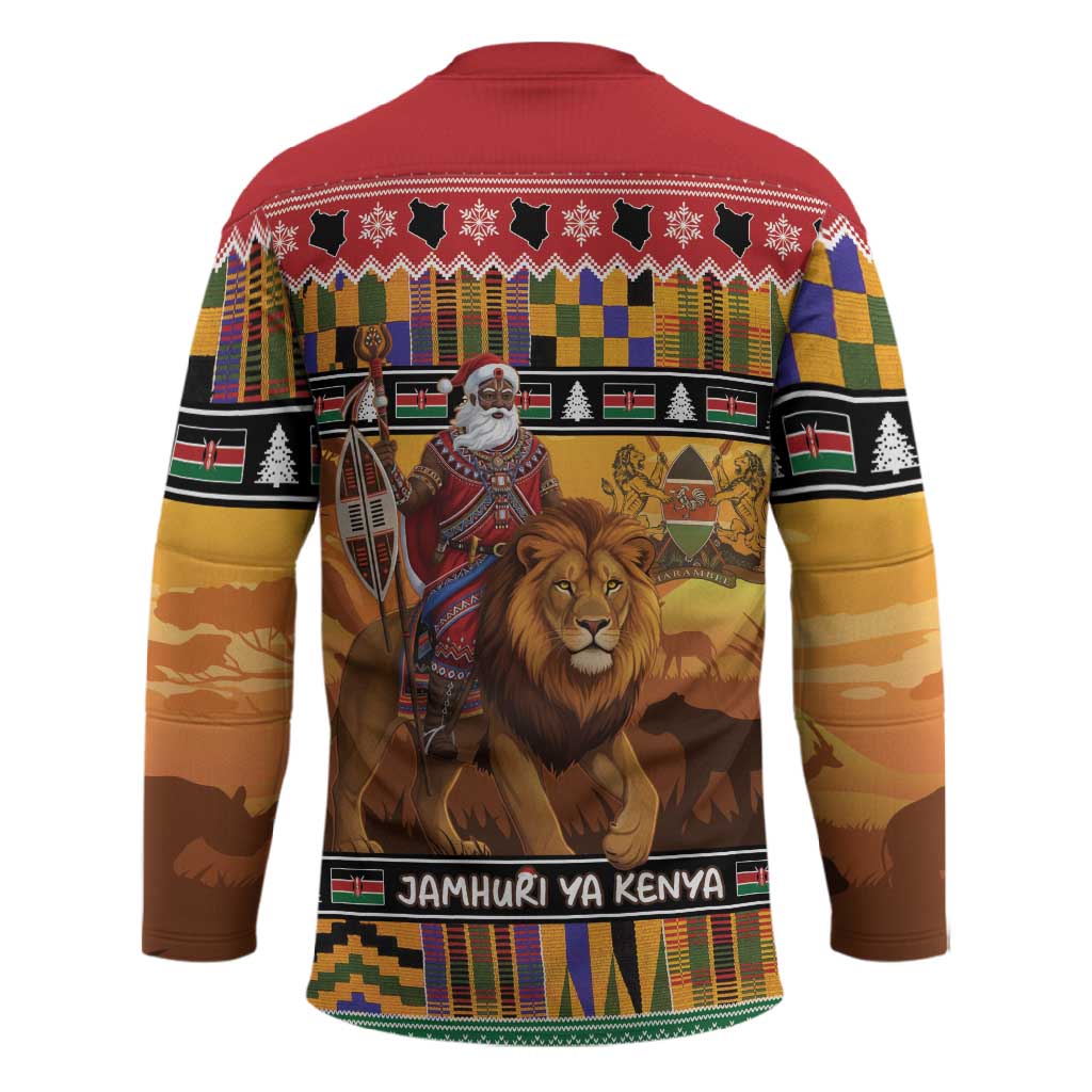 Kenya Safari Christmas Hockey Jersey Black Santa Riding Lion - Heri ya Krismasi