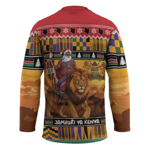 Kenya Safari Christmas Hockey Jersey Black Santa Riding Lion - Heri ya Krismasi