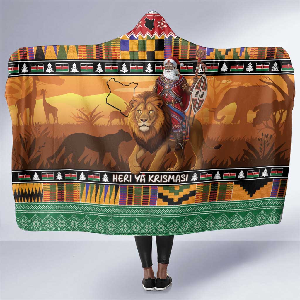 Afro Christmas in Kenya Safari Hooded Blanket Black Santa Riding Lion - African Pride