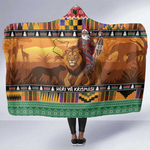 Afro Christmas in Kenya Safari Hooded Blanket Black Santa Riding Lion - African Pride