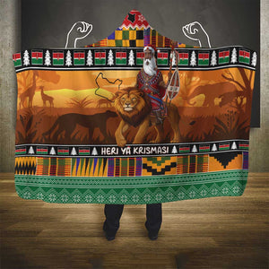 Afro Christmas in Kenya Safari Hooded Blanket Black Santa Riding Lion - African Pride