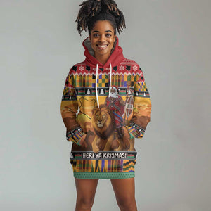 Afro Christmas in Kenya Safari Hoodie Dress Black Santa Riding Lion - African Pride