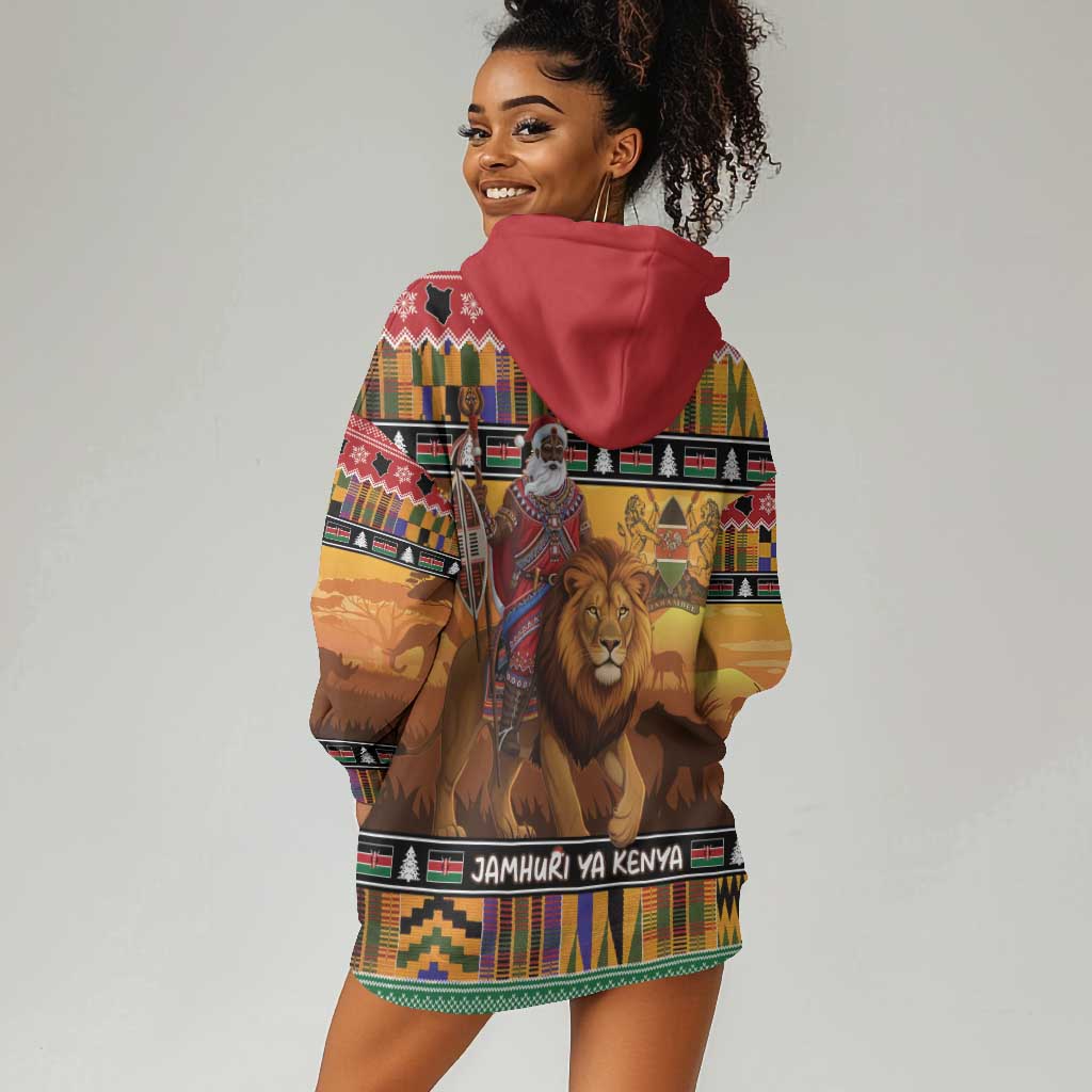 Afro Christmas in Kenya Safari Hoodie Dress Black Santa Riding Lion - African Pride