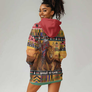 Afro Christmas in Kenya Safari Hoodie Dress Black Santa Riding Lion - African Pride