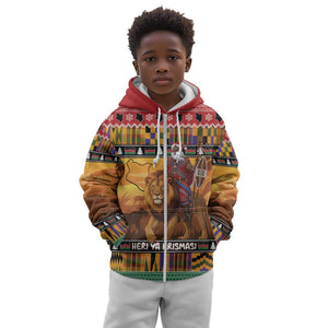 Afro Christmas in Kenya Safari Kid Hoodie Black Santa Riding Lion - African Pride