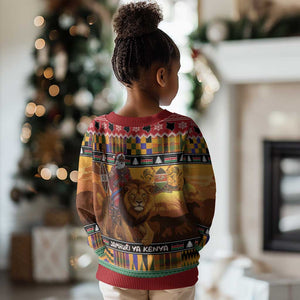 Afro Christmas in Kenya Safari Kid Ugly Christmas Sweater Black Santa Riding Lion - African Pride