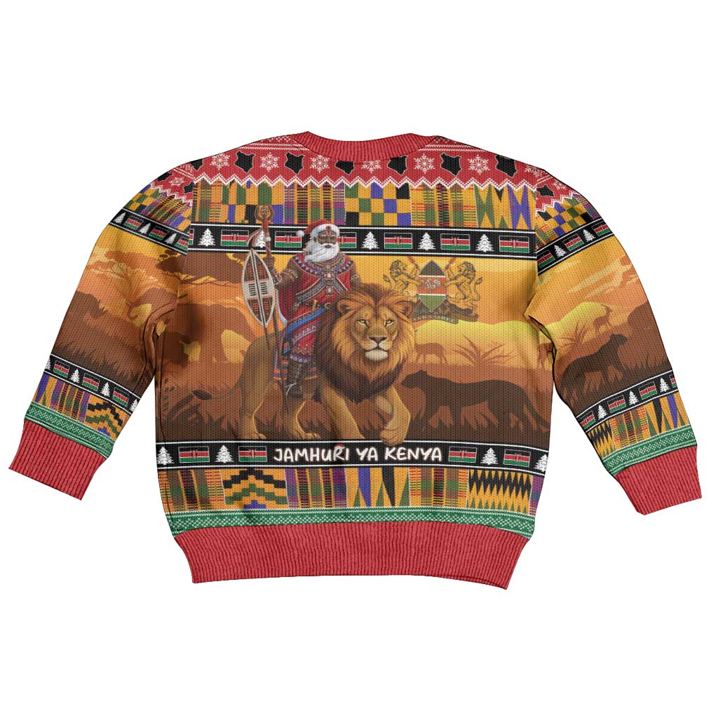 Afro Christmas in Kenya Safari Kid Ugly Christmas Sweater Black Santa Riding Lion - African Pride