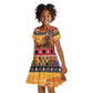 Afro Christmas in Kenya Safari Kid Short Sleeve Dress Black Santa Riding Lion - African Pride