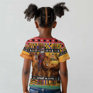 Afro Christmas in Kenya Safari Kid T shirt Black Santa Riding Lion - African Pride