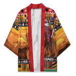 Kenya Safari Christmas Kimono Black Santa Riding Lion - Heri ya Krismasi