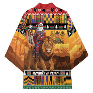 Kenya Safari Christmas Kimono Black Santa Riding Lion - Heri ya Krismasi