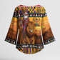 Kenya Safari Christmas Kimono Sleeve Blouse Black Santa Riding Lion - Heri ya Krismasi
