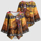 Kenya Safari Christmas Kimono Sleeve Blouse Black Santa Riding Lion - Heri ya Krismasi