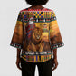 Kenya Safari Christmas Kimono Sleeve Blouse Black Santa Riding Lion - Heri ya Krismasi