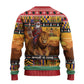 Afro Christmas in Kenya Safari Ugly Christmas Sweater Black Santa Riding Lion - African Pride