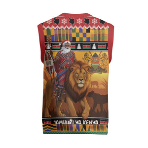 Afro Christmas in Kenya Safari Christmas Knitted V-Neck Vest Black Santa Riding Lion - African Pride