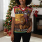 Afro Christmas in Kenya Safari Christmas Knitted V-Neck Vest Black Santa Riding Lion - African Pride