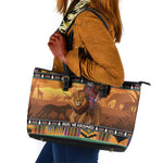 Afro Christmas in Kenya Safari Leather Tote Bag Black Santa Riding Lion - African Pride