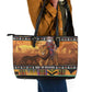 Afro Christmas in Kenya Safari Leather Tote Bag Black Santa Riding Lion - African Pride