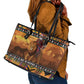 Afro Christmas in Kenya Safari Leather Tote Bag Black Santa Riding Lion - African Pride