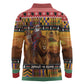 Afro Christmas in Kenya Safari Long Sleeve Polo Shirt Black Santa Riding Lion - African Pride