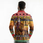 Afro Christmas in Kenya Safari Long Sleeve Polo Shirt Black Santa Riding Lion - African Pride