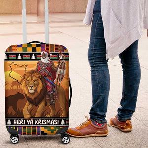 Afro Christmas in Kenya Safari Luggage Cover Black Santa Riding Lion - African Pride