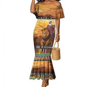 Afro Christmas in Kenya Safari Mermaid Dress Black Santa Riding Lion - African Pride