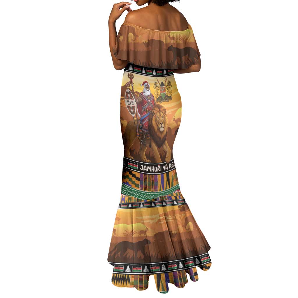 Afro Christmas in Kenya Safari Mermaid Dress Black Santa Riding Lion - African Pride