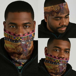 Afro Christmas in Kenya Safari Neck Gaiter Black Santa Riding Lion - African Pride