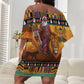 Afro Christmas in Kenya Safari Off Shoulder Short Dress Black Santa Riding Lion - African Pride