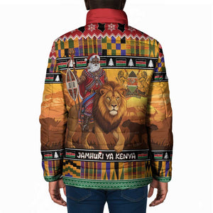 Kenya Safari Christmas Padded Jacket Black Santa Riding Lion - Heri ya Krismasi