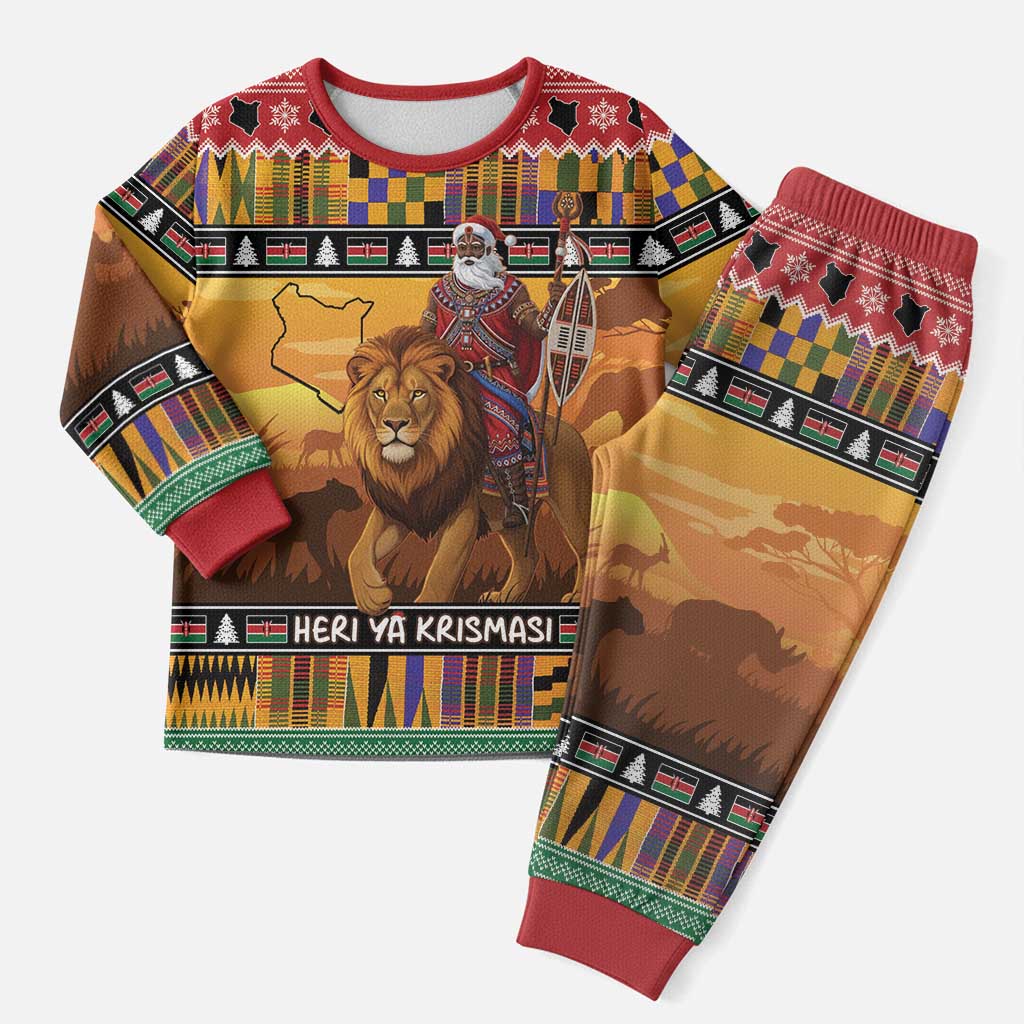 Afro Christmas in Kenya Safari Christmas Pajama Set Black Santa Riding Lion - African Pride