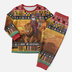 Afro Christmas in Kenya Safari Christmas Pajama Set Black Santa Riding Lion - African Pride