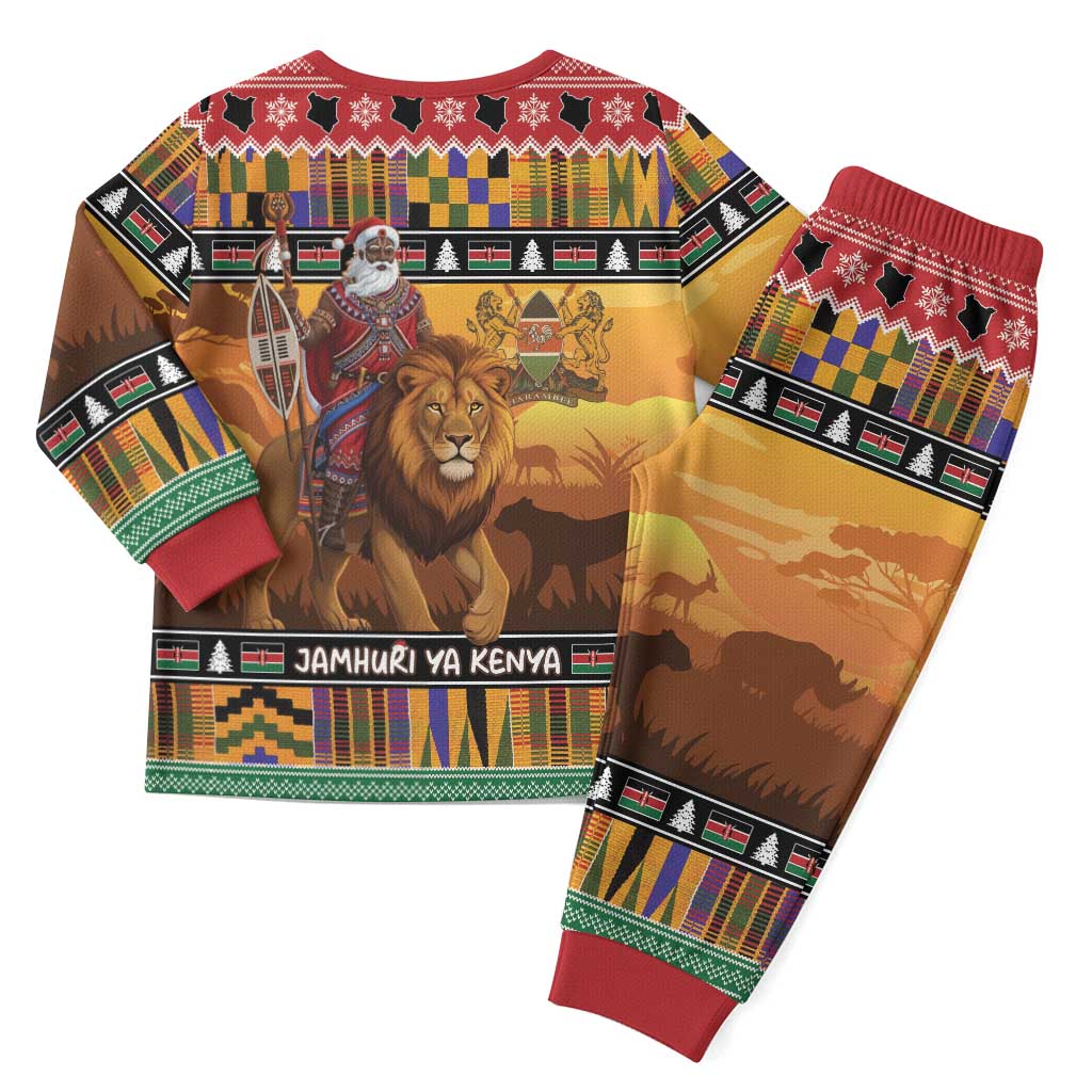 Afro Christmas in Kenya Safari Christmas Pajama Set Black Santa Riding Lion - African Pride