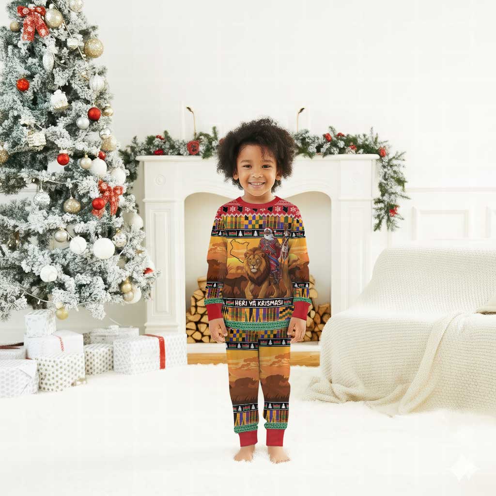 Afro Christmas in Kenya Safari Christmas Pajama Set Black Santa Riding Lion - African Pride