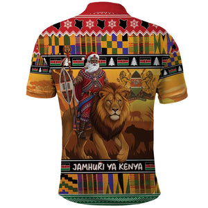 Afro Christmas in Kenya Safari Polo Shirt Black Santa Riding Lion - African Pride