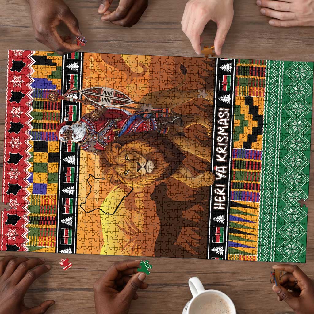 Kenya Safari Christmas Puzzle Black Santa Riding Lion - Heri ya Krismasi