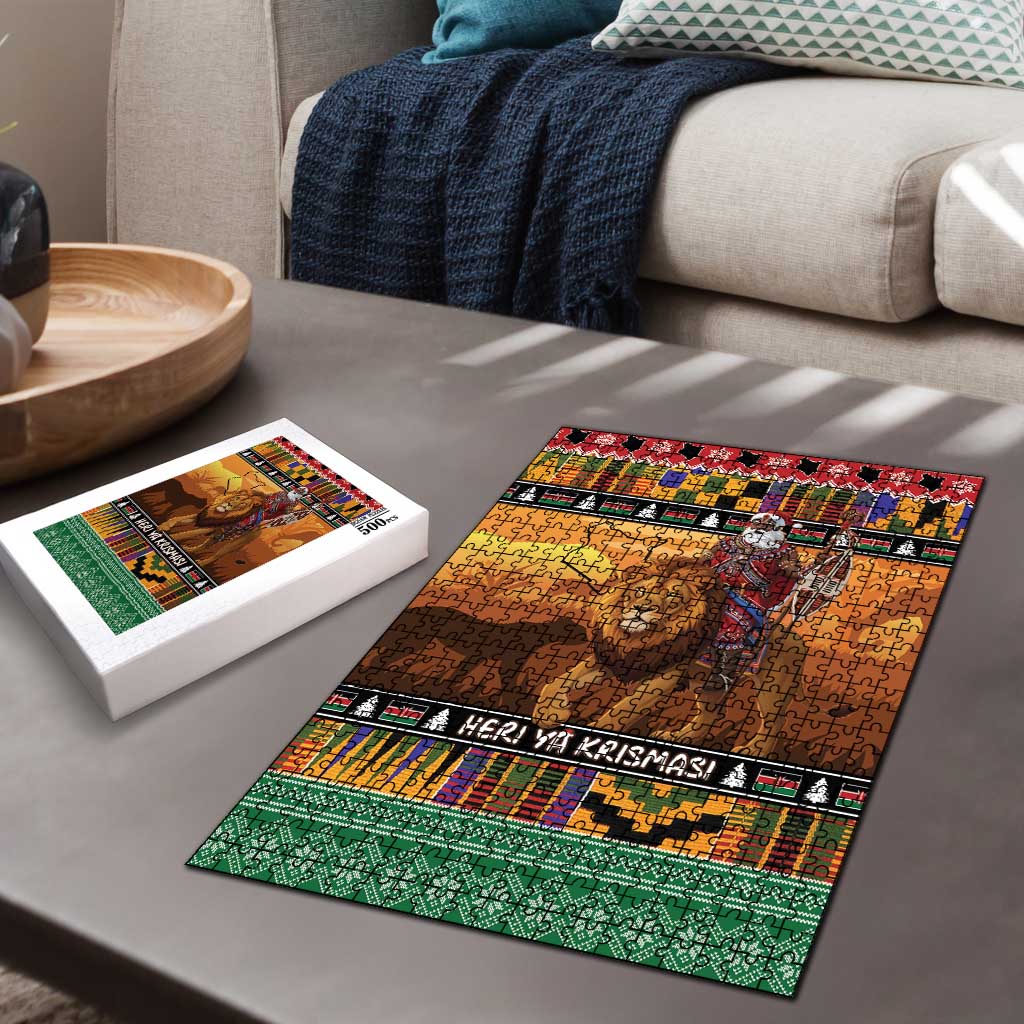Kenya Safari Christmas Puzzle Black Santa Riding Lion - Heri ya Krismasi