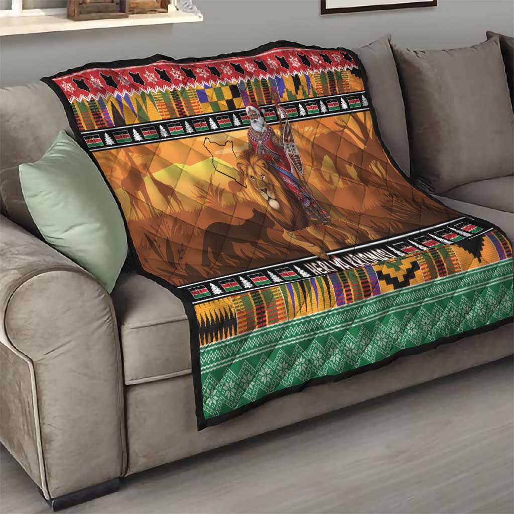 Afro Christmas in Kenya Safari Quilt Black Santa Riding Lion - African Pride