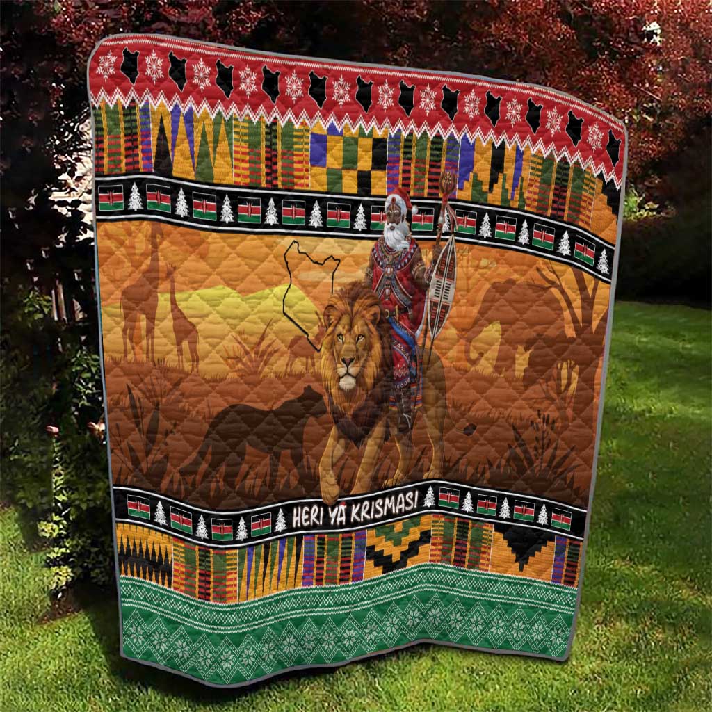 Afro Christmas in Kenya Safari Quilt Black Santa Riding Lion - African Pride