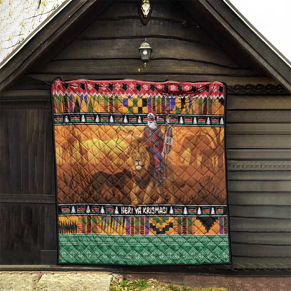 Afro Christmas in Kenya Safari Quilt Black Santa Riding Lion - African Pride