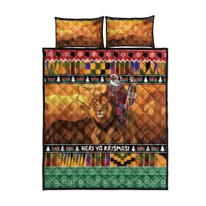 Afro Christmas in Kenya Safari Quilt Bed Set Black Santa Riding Lion - African Pride