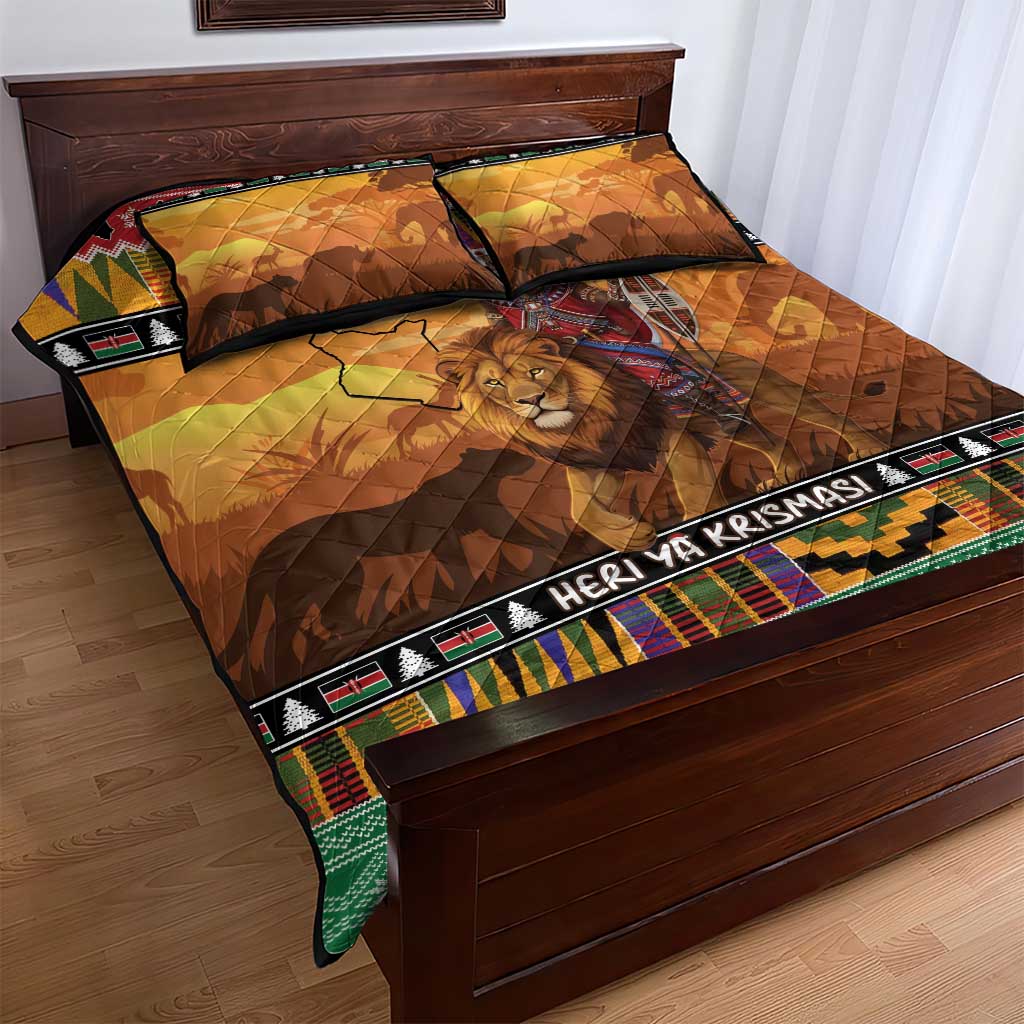 Afro Christmas in Kenya Safari Quilt Bed Set Black Santa Riding Lion - African Pride